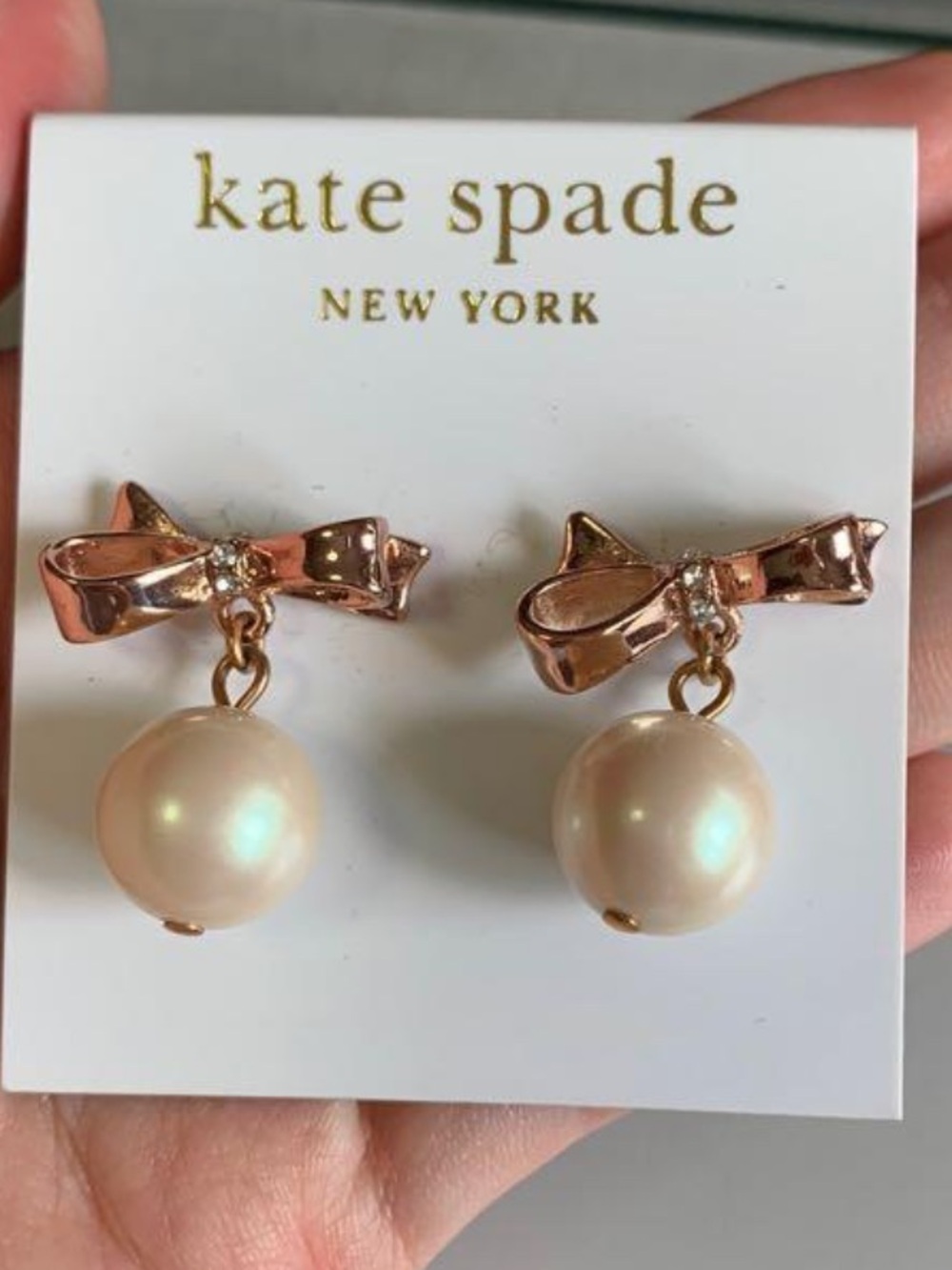 Kate Spade Love Notes Pave Pearl Drop Earrings Rose gold